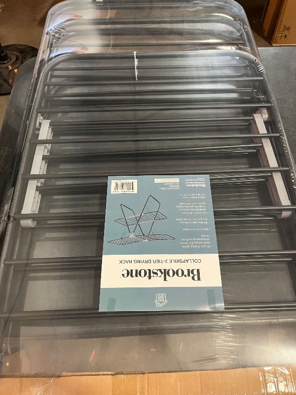 Photo 1 of Brookstone 2 Tier Folding Rack – Indoor/Outdoor Collapsible Clothes Dryer Stand Laundry or Shoe Rack,Heavy Duty Freestanding Garment Hanger, Foldable, Portable Air Dry Holder
