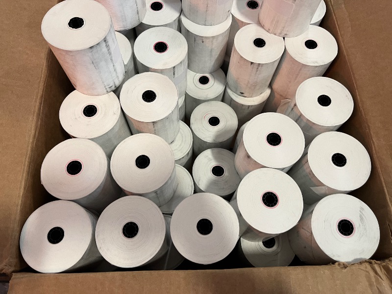Photo 1 of Amazon Basics Thermal Paper Receipt Rolls, POS Receipt, 3 1/8" x 230', 50 Rolls, BPA-Free and FSC Certified, Recycled Materials, White
