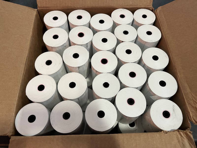 Photo 1 of Amazon Basics Thermal Paper Receipt Rolls, POS Receipt, 3 1/8" x 230', 50 Rolls, BPA-Free and FSC Certified, Recycled Materials, White
