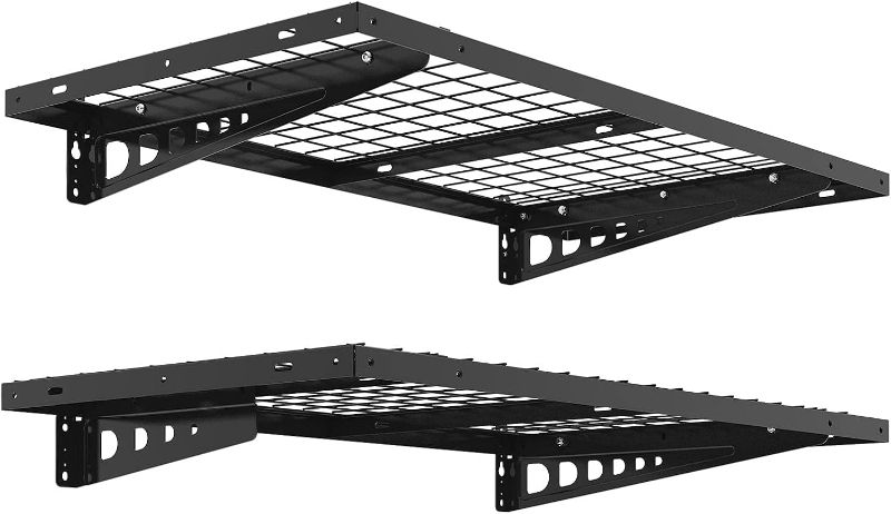 Photo 1 of FLEXIMOUNTS 2 Pack 2x4ft Garage Storage 24x48 inch Heavy Duty Bike Wall Shelving Rack, 660lbs Total Weight Capacity, Black, Pro Series