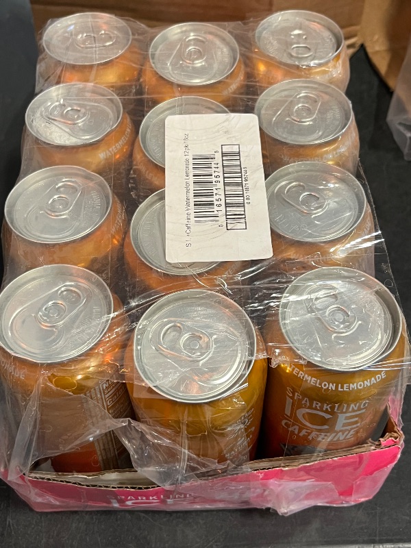 Photo 1 of Expires 8/27/26 Sparkling Ice Caffeine Watermelon Lemonade Sparkling Water with Caffeine, Zero Sugar, with Antioxidants and Vitamins,16 fl oz Cans (Pack Of 12)
