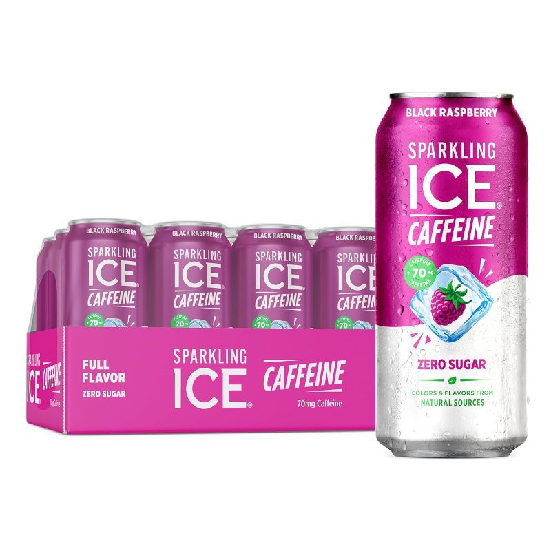 Photo 1 of Expires 9/17/26 Sparkling Ice Caffeine Black Raspberry Sparkling Water with Caffeine, Zero Sugar, with Antioxidants and Vitamins,16 fl oz Cans (Pack Of 12)
