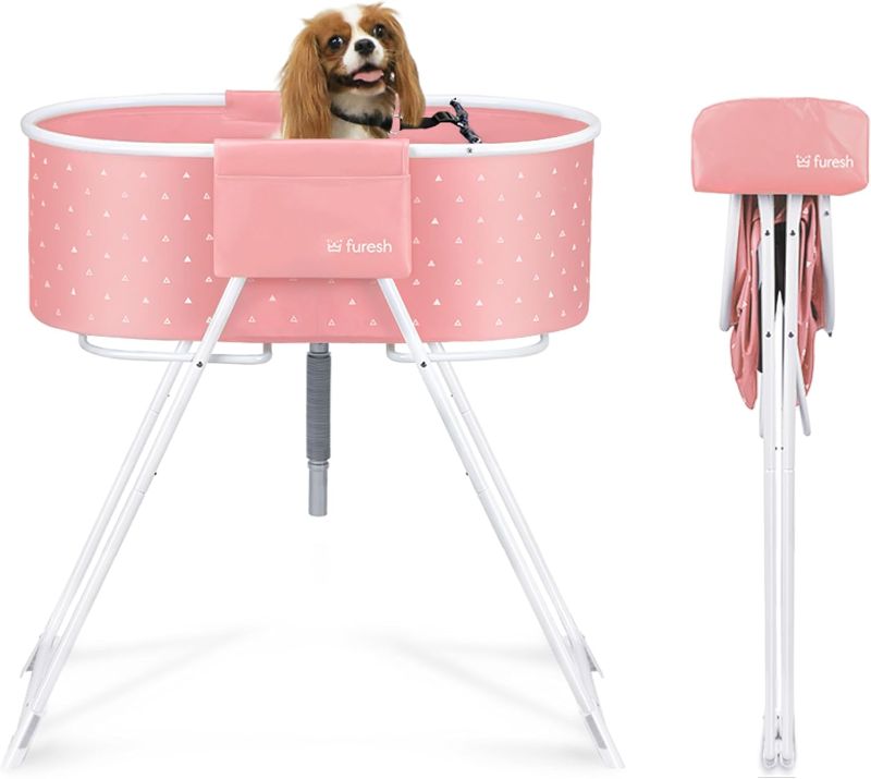 View 1 of BOX SEALD** Furesh Little Dipper Dog Bath Tub and Wash Station for Bathing Shower and Grooming, Elevated Foldable and Portable, Indoor and Outdoor, for Small and Medium Size Dogs, Cats and Other Pet (Pink)
