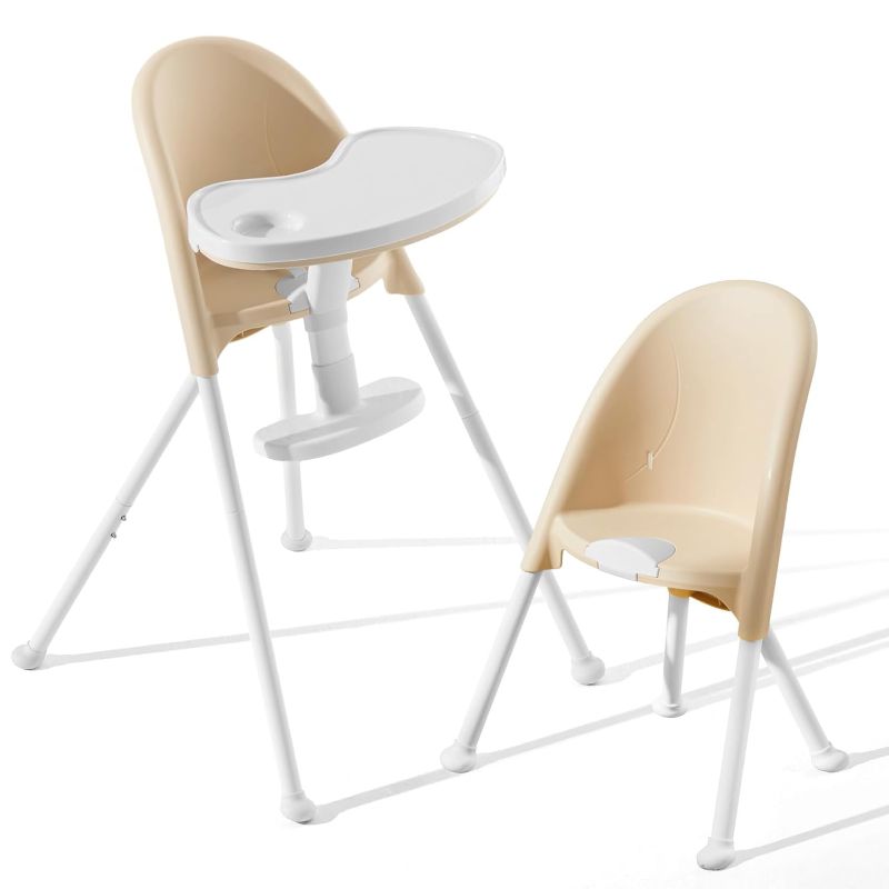Photo 1 of Funny Supply 3-in-1 Foldable High Chair, Portable & Convertible Baby High Chair, Modern Baby Feeding Chair with Removable Double Tray, Lightweight, Space-Saving Design, Easy to Clean, Cream
