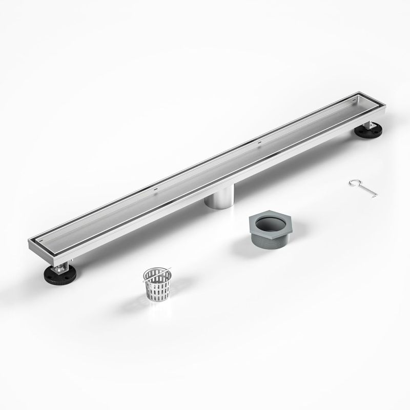 Photo 1 of Linear Shower Drain 30", Brushed Floor Drain with Tiled Insert Grate & Hair Strainer, 304 Stainless Steel Bathroom 2-in-1 Tiled in Drain, CUPC Certified (Brushed, 30'')
