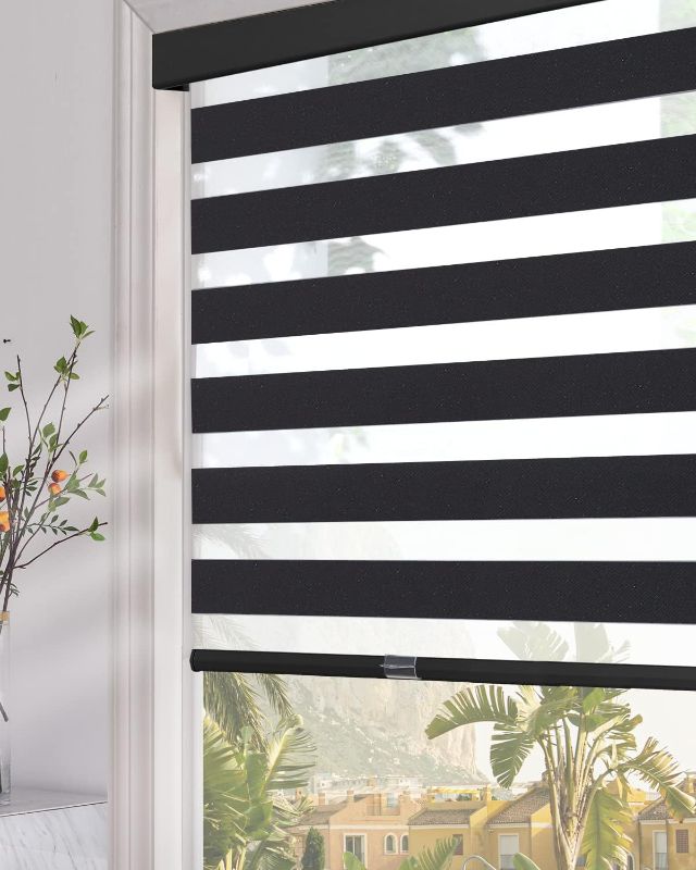 Photo 1 of Persilux Cordless Zebra Blinds for Windows (31" W x 72" H, Black) with Upgraded Cassette Dual Layers Sheer Shades Light Filtering Thermal Insulated Window Shades for Home