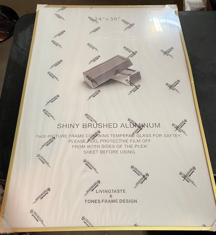 Photo 1 of 24x36 Poster Frame Gold Metal Photo Picture Frames Shiny Brushed Aluminum, Poster Frames 24 x 36 inches for Art Gallery Wall Tabletop Decor
