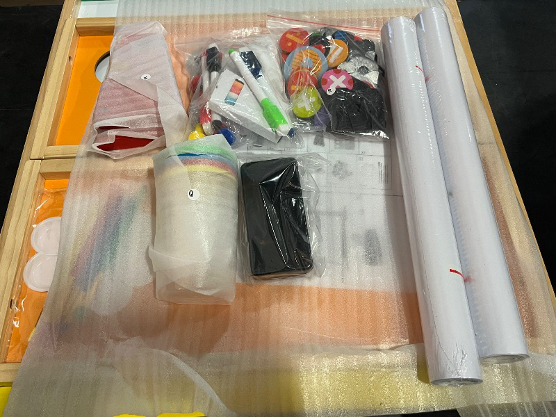 Photo 1 of Easel for Kids with 2 Drawing Paper Roll, Adjustable Kids Art Easel, Learning-Toy for 3,4,5,6,7,8 Years Old Boy & Girls, Wooden Chalkboard & Magnetic Whiteboard & Painting Paper Stand