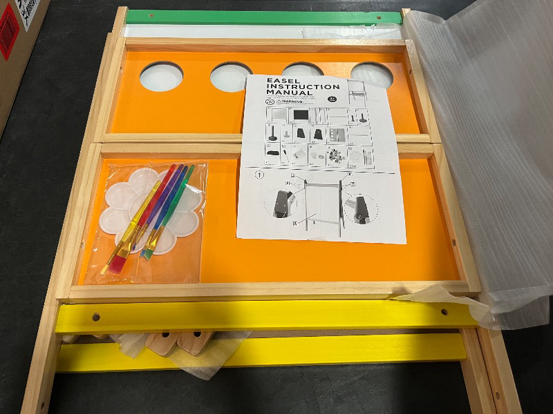 Photo 1 of Easel for Kids with 2 Drawing Paper Roll, Adjustable Kids Art Easel, Learning-Toy for 3,4,5,6,7,8 Years Old Boy & Girls, Wooden Chalkboard & Magnetic Whiteboard & Painting Paper Stand