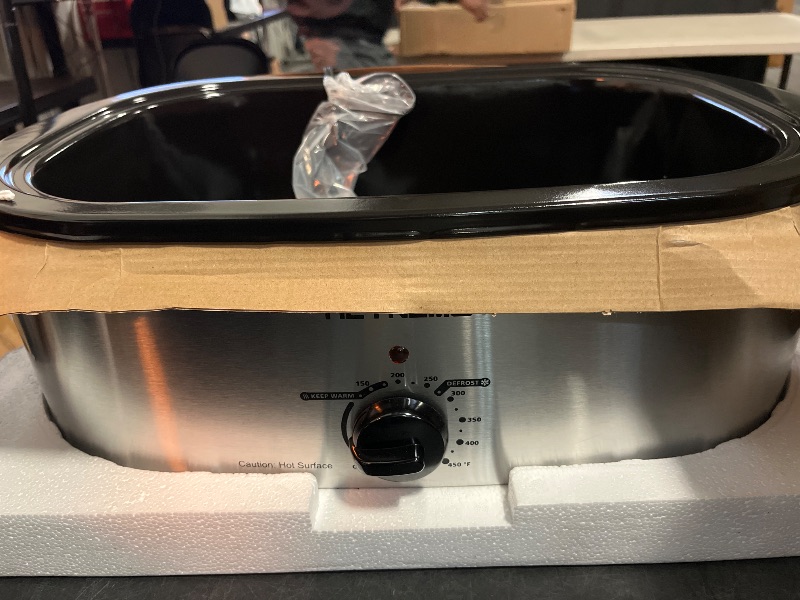 Photo 1 of Electric Roaster Oven with Visible & Self-Basting Lid, Large Turkey Roaster with Defrost Warm Function, Adjustable Temperature, Removable Pan Rack, Stainless Steel, Silver
