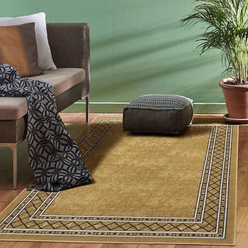 Photo 1 of Antep Rugs Alfombras Modern Bordered 3x5 Non-Skid (Non-Slip) Low Profile Pile Rubber Backing Indoor Area Rugs (Brown, 3' x 5')
