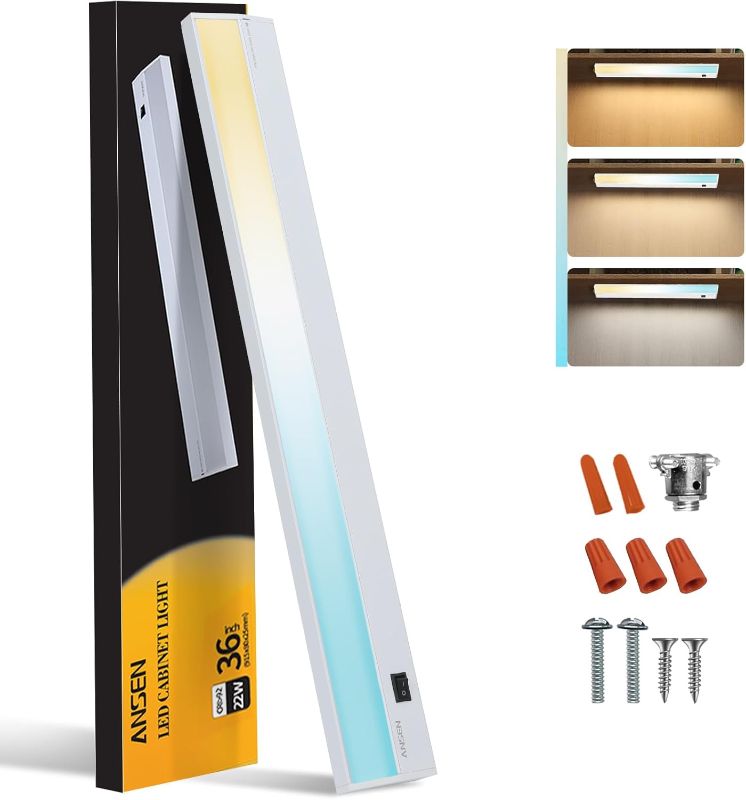 Photo 1 of Ansen Hardwired Under Cabinet Lighting, 36in 22W LED Light for Kitchen/Closet, 1426lm, CRI>92, R9>90, Dimmable, 3 Color Temperature, 3000K/4000K/5000K(Warm White, Cool White, Daylight)
