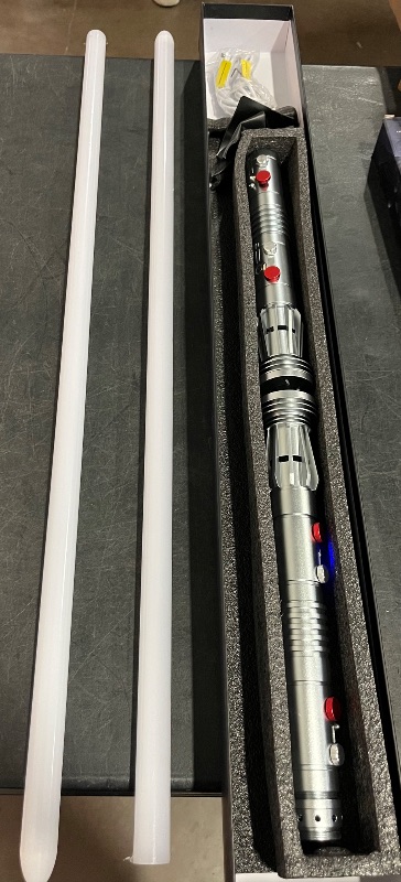 Photo 1 of Light Saber, Heavy Dueling Light Sabers 2 Pack, 12 RGB Colors 16 Sound Fonts with Metal Hilt Double-Bladed Light Saber Smooth Swing Motion Control 2 in 1 Light Sabers for Adults
