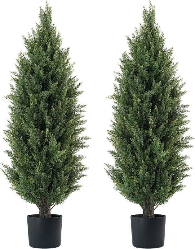 View 1 of 3.5ft Artificial Topiary Trees Set of 2 Faux Cedar Trees UV Resistant Bushes Potted Plants Artificial Shrubs for Outdoor Indoor Front Porch Garden