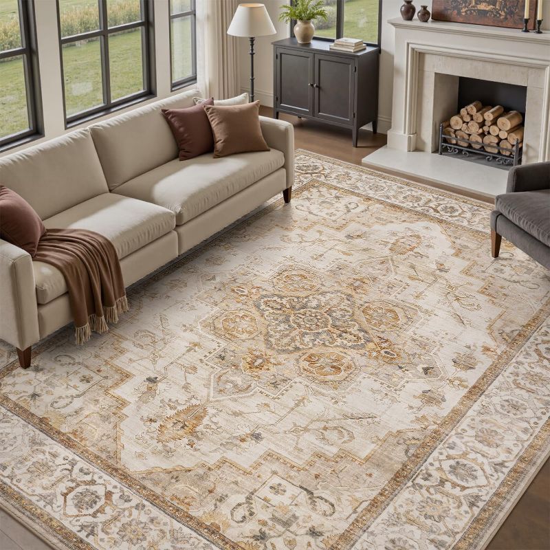 Photo 1 of PADOOR-Area Rug 8X10 Rugs for Living Room-Vintage Soft Beige Rugs for Bedroom-Machine Washable Non Slip Rug for Dining Room Living Room Bedroom Office
