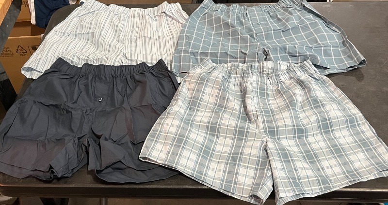 Photo 1 of (M) Men's 4pk Striped Woven Boxer Shorts - Goodfellow & Co™ Blue M: Mid Rise, Elastic Waistband
