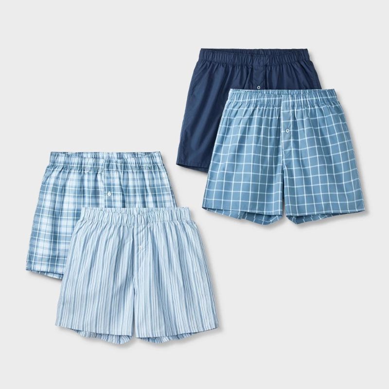 Photo 1 of (M) Men's 4pk Striped Woven Boxer Shorts - Goodfellow & Co™ Blue M: Mid Rise, Elastic Waistband