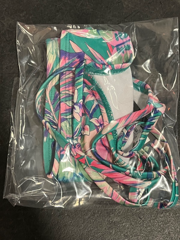 Photo 1 of (S) Girls' Abstract Tropical Jungle Flowers Bikini Top - Art Class™ S: UPF 50+ Swimwear, Recycled Polyester, Part of 3 Piece Set 