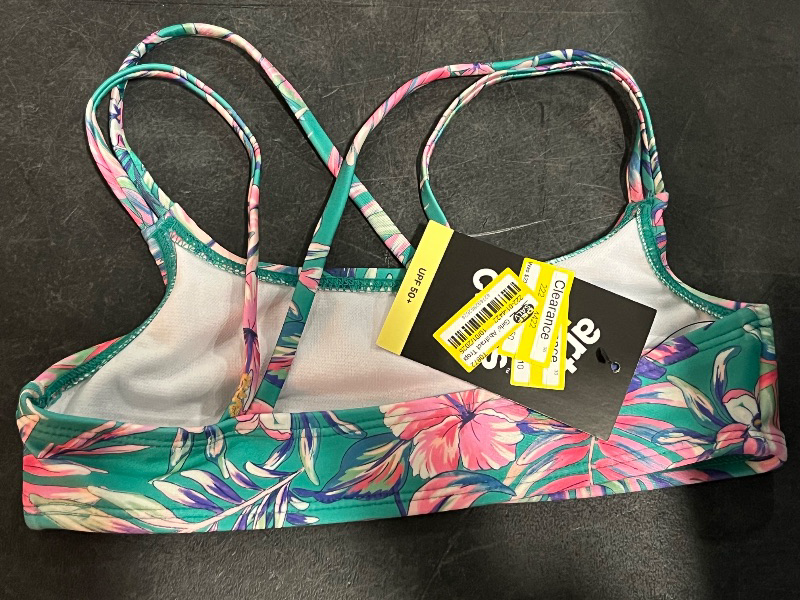 Photo 1 of (S) Girls' Abstract Tropical Jungle Flowers Bikini Top - Art Class™ S: UPF 50+ Swimwear, Recycled Polyester, Part of 3 Piece Set 
