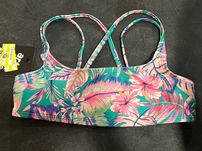 Photo 1 of (S) Girls' Abstract Tropical Jungle Flowers Bikini Top - Art Class™ S: UPF 50+ Swimwear, Recycled Polyester, Part of 3 Piece Set 