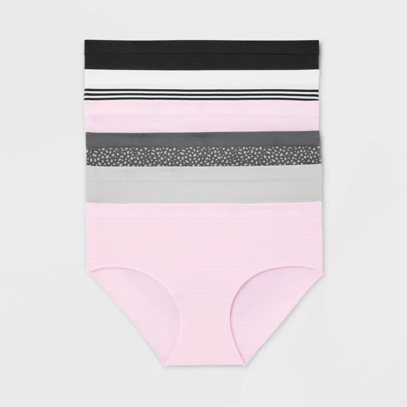 View 1 of (S) Women's 6pk Seamless Hipster Underwear - Auden™ Assorted Color S: Solid & Stripe Knit, Lightweight Fabric