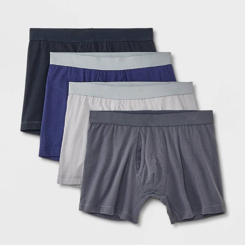 Photo 1 of (L) Men's Support Pouch Boxer Briefs 4pk - Goodfellow & Co™ Black/Blue/Gray L: Mid Rise, Mesh Liner, Lightweight Jersey Fabric