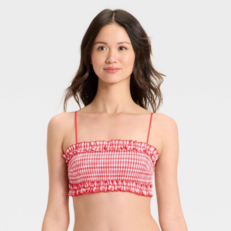 View 1 of (L) Women's Gingham Woven Bandeau Bralette - Colsie™ Red L