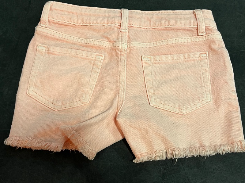 Photo 1 of (S) Girls' Mid-Rise Cutoff Jean Shorts - Cat & Jack™ Light Pink S: Adjustable Waistband, Frayed Hem, Stretch Denim