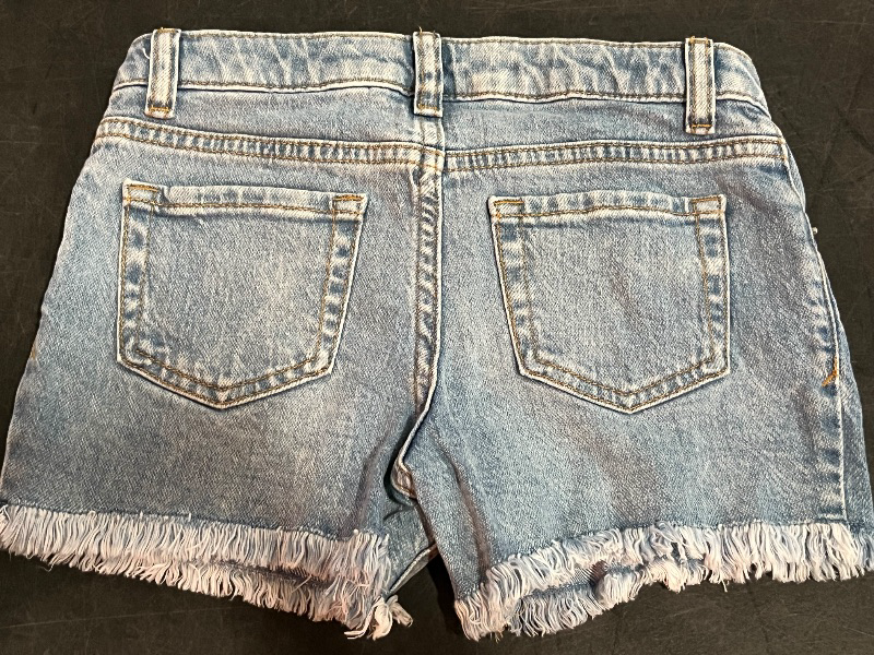 Photo 1 of (S) Girls' Mid-Rise Floral Cutoff Jean Shorts - Cat & Jack™ Light Wash Blue S: Adjustable Waistband, Stretch Denim