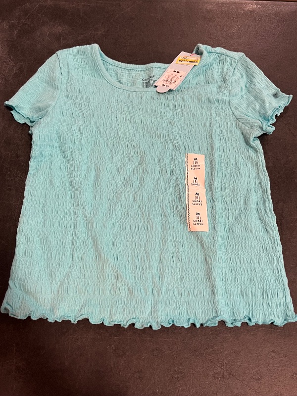 Photo 1 of (M) Girls' Short Sleeve Textured T-Shirt - Cat & Jack™ Light Turquoise Blue M: Cotton Blend, Jacquard Knit, Pullover