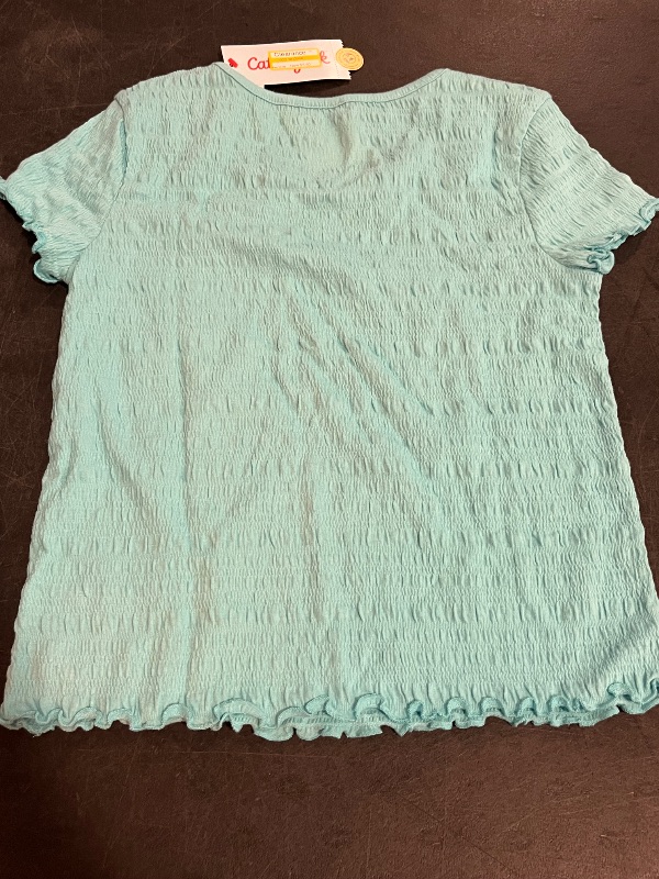 Photo 1 of (M) Girls' Short Sleeve Textured T-Shirt - Cat & Jack™ Light Turquoise Blue M: Cotton Blend, Jacquard Knit, Pullover