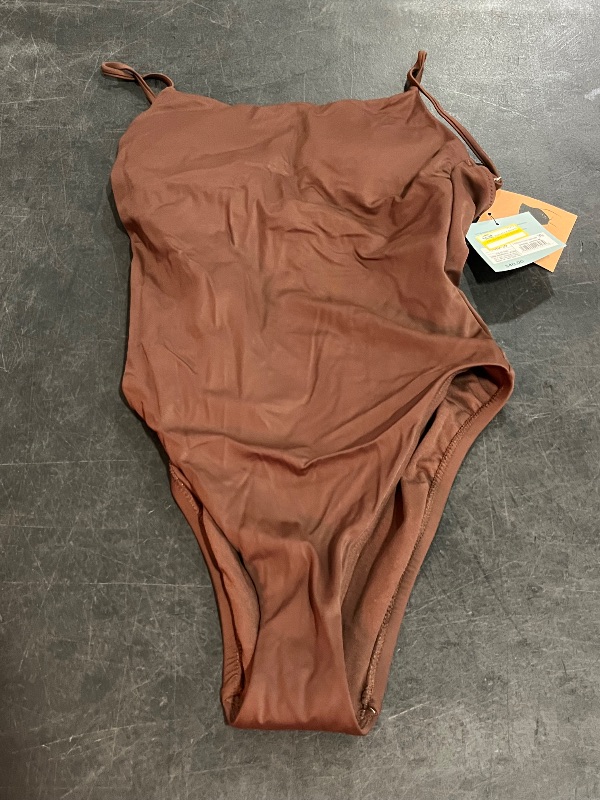Photo 1 of (XS) Women's X-Back Medium Coverage One Piece Swimsuit - Shade & Shore™ Dark Brown XS: Nylon Spandex Blend, Crisscross Back, Removable Cups
