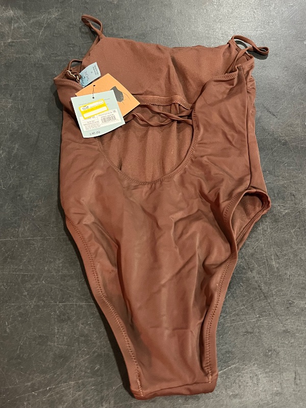 Photo 1 of (XS) Women's X-Back Medium Coverage One Piece Swimsuit - Shade & Shore™ Dark Brown XS: Nylon Spandex Blend, Crisscross Back, Removable Cups
