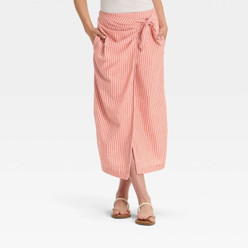 Photo 1 of (S) Women's MIDI Wrap Skirt - Universal Thread™ Pink/Orange Striped S

