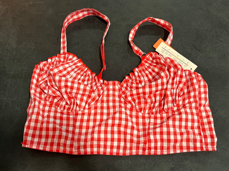Photo 1 of (L) Women's Gingham Woven Corset Bra - Colsie™ Cosmic Red L