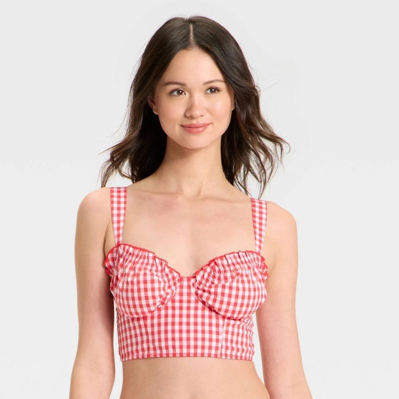 Photo 1 of (L) Women's Gingham Woven Corset Bra - Colsie™ Cosmic Red L