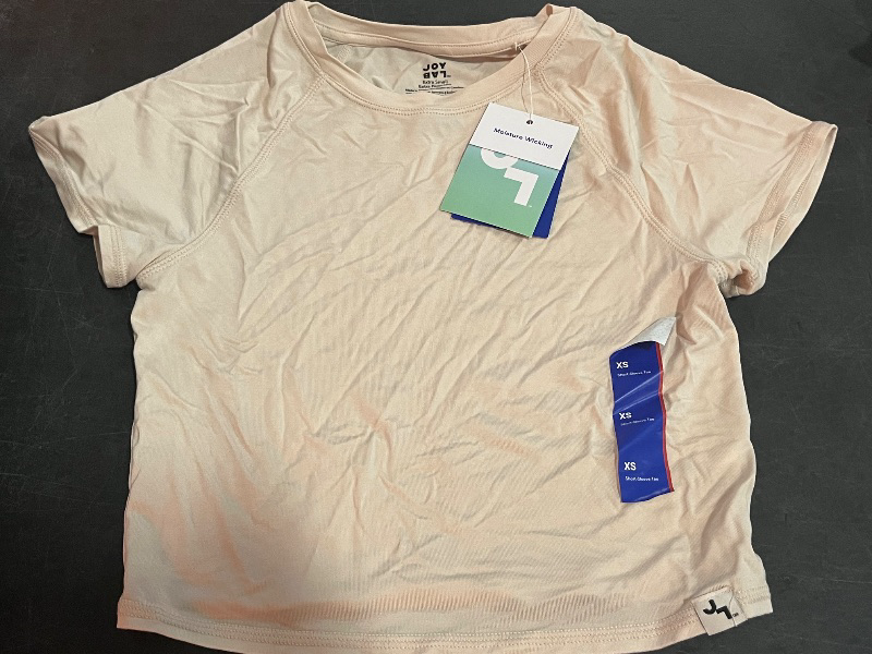 Photo 1 of (XS) Women's Knit Cropped Short Sleeve Top - JoyLab™ Tan XS: Fitted Pullover T-Shirt