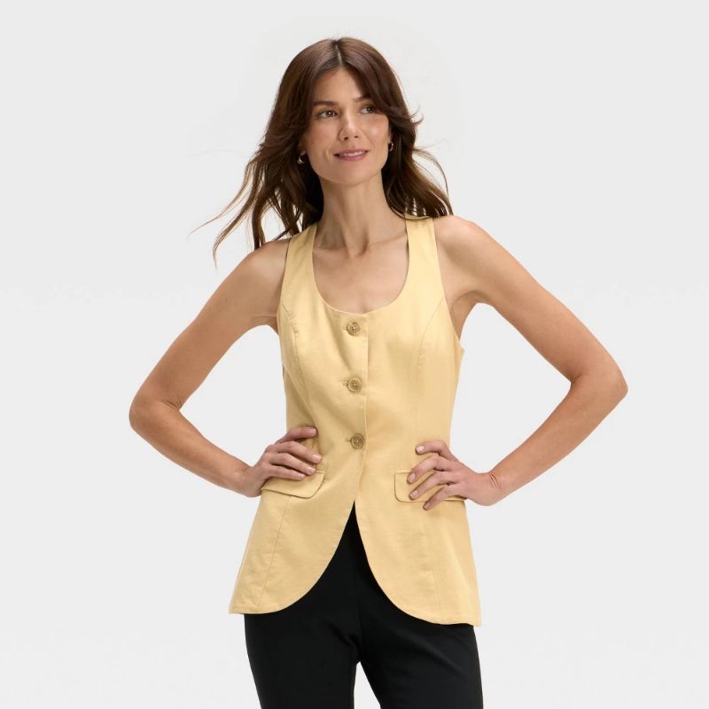 Photo 1 of (M) Women's Linen Blend Vest - a New Day™ Tan M
