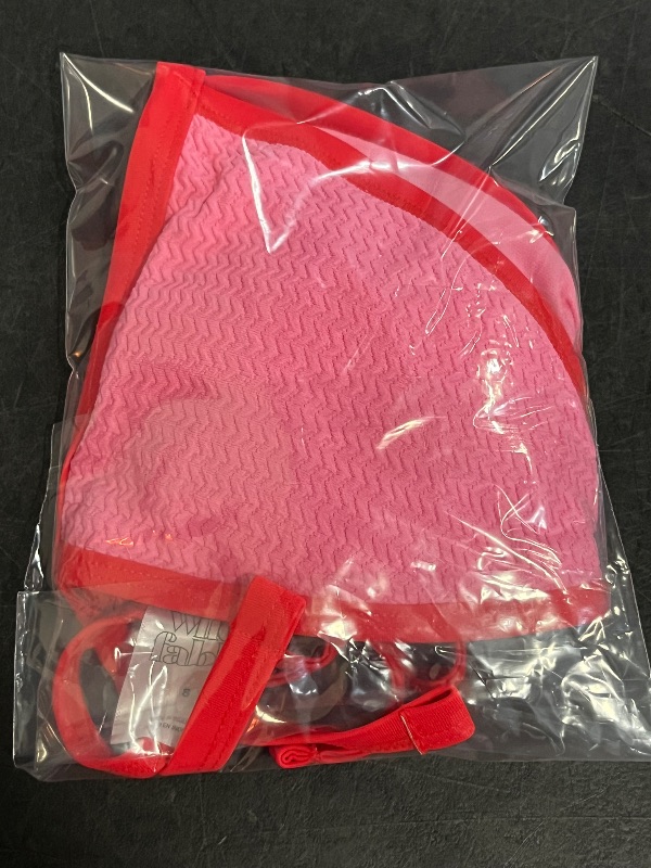 Photo 1 of (S) Women's Pucker Textured Contrast Binding Triangle Bikini Top - Wild Fable™ Pink/Red S: Crisscross Back, Adjustable Strap
