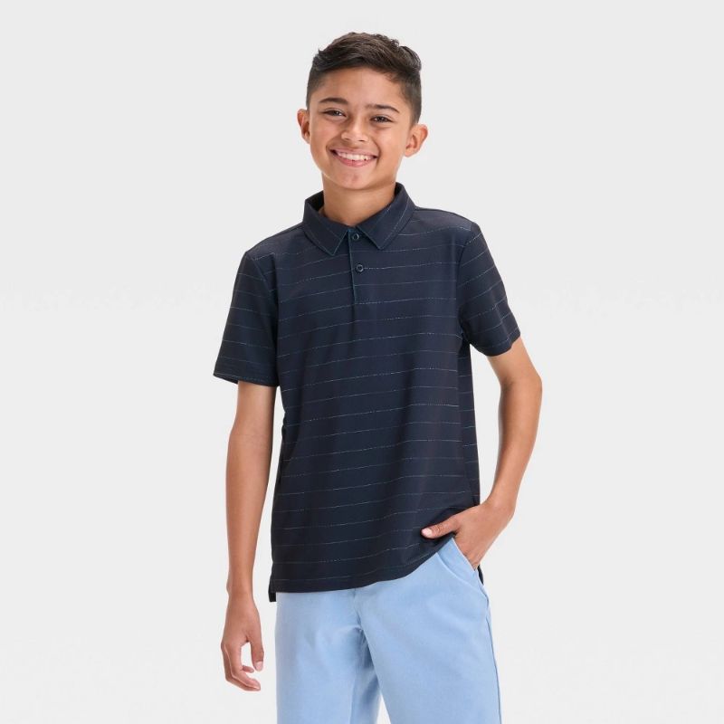 View 1 of (XS) Boys' Textured Polo Shirt - All in Motion™ Black XS: Fit, Recycled Polyester, Short Sleeve, Jacquard Knit