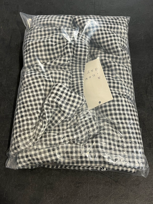 Photo 1 of (M) Women's Mid-Rise Wide Leg Linen Pull-on Pants - a New Day™ Black Gingham Check M: Seam Pocket, Drawstring Waistband
