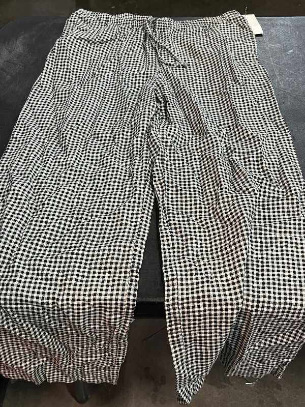Photo 1 of (M) Women's Mid-Rise Wide Leg Linen Pull-on Pants - a New Day™ Black Gingham Check M: Seam Pocket, Drawstring Waistband
