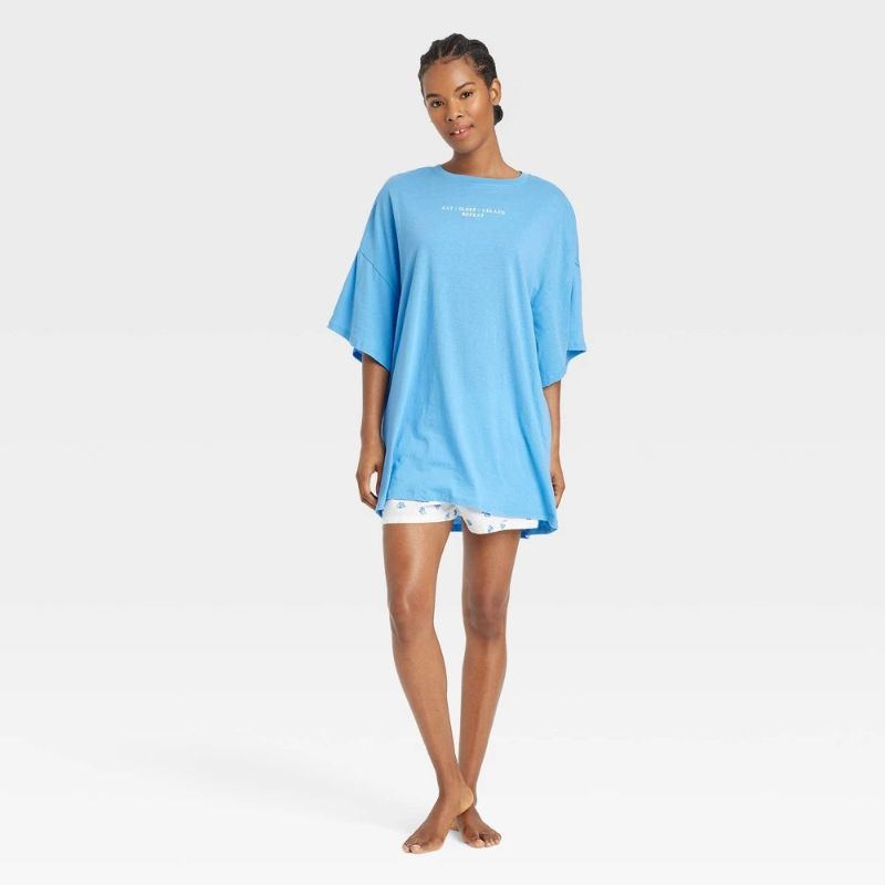 Photo 1 of (M)Women's Oversized T-Shirt Sleep Dress - Colsie™ Blue M: Lightweight Jersey, Short Sleeve
