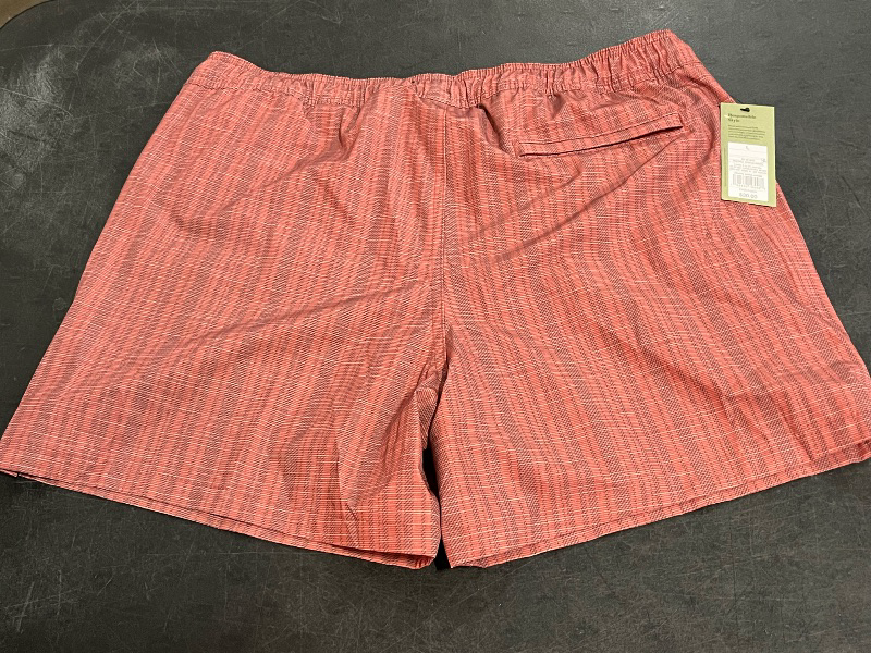 Photo 1 of (L) Men's 5" Striped Swim Shorts - Goodfellow & Co™ Dark Red L: UPF 50+, Built-in Brief, Drawstring Waist
