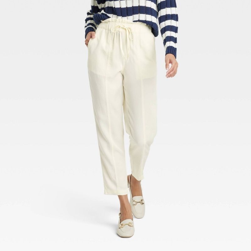 Photo 1 of (XS) Women's High-Rise Tapered Ankle Pull-on Joggers - a New Day™ White XS: Midweight Twill, Elastic Waistband
