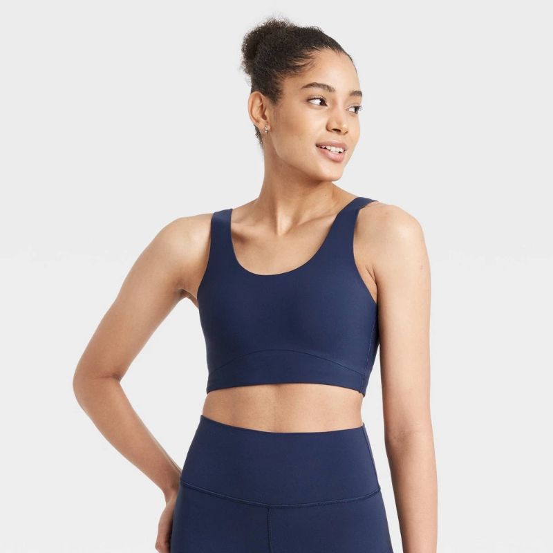 Photo 1 of (S) Women's Everyday Soft Medium Support Longline Sports Bra - All in Motion™ Navy Blue S: Moisture Wicking, Quick Drying
