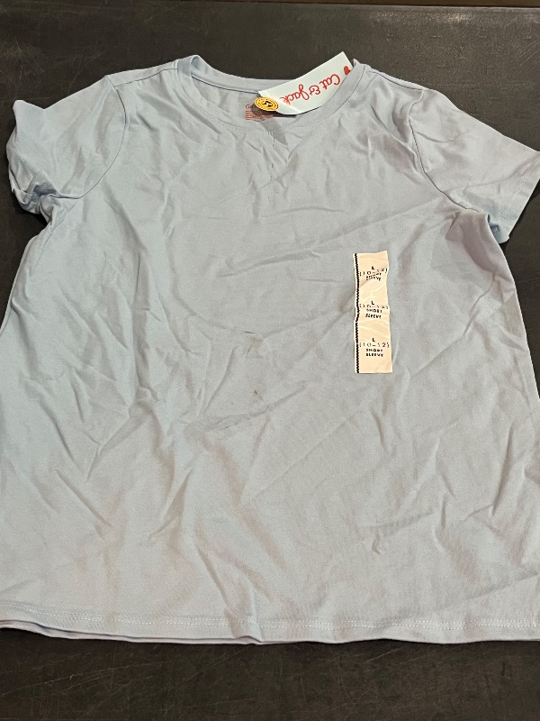 View 2 of (L) Girls' Short Sleeve Solid T-Shirt - Cat & Jack™ Blue L: Cotton Blend, Recycled Polyester, Crew Neck, Tagless, Jersey Fabric
