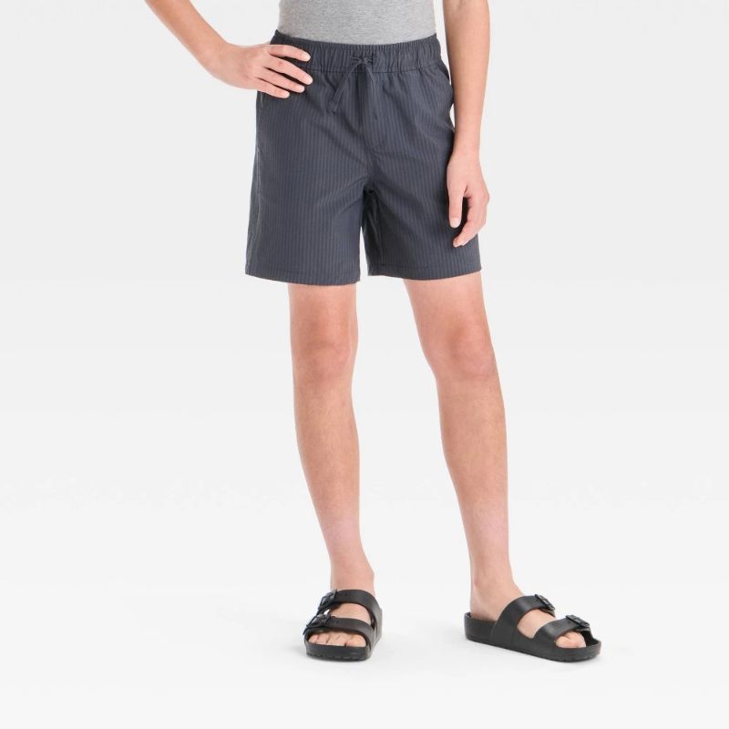 View 1 of (XL) Boys' Above the Knee Quick Dry Pull-on Shorts - Cat & Jack™ Charcoal Gray XL: Relaxed Fit, Seersucker Fabric
