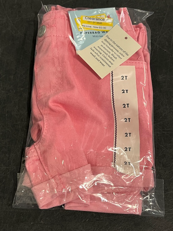 View 3 of 2T Toddler Girls' Paperbag Shorts - Cat & Jack™ Medium Pink 2T: Denim, Mid-Rise, Elastic Waistband
