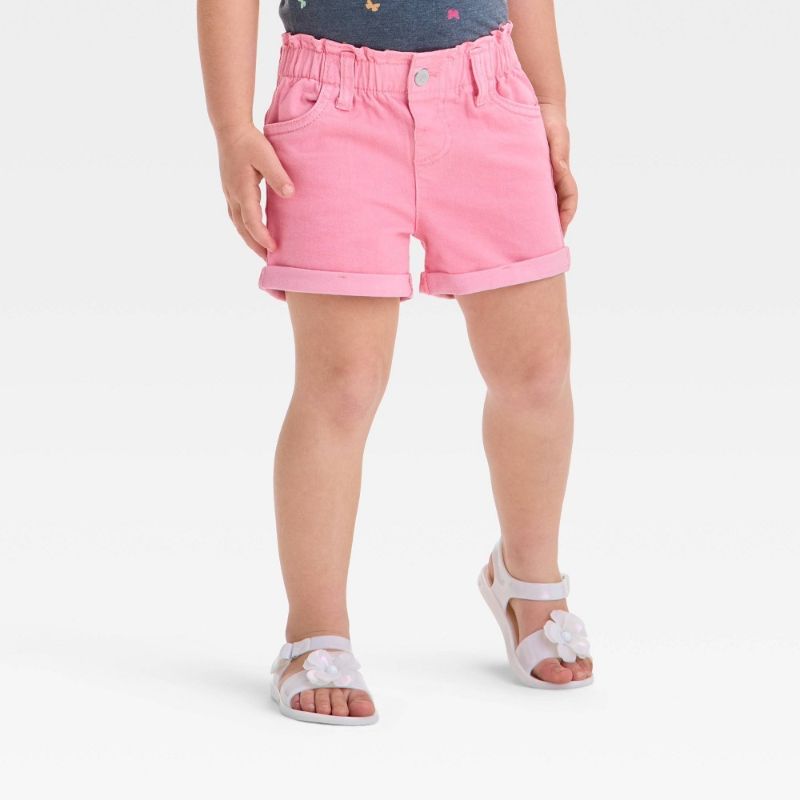 View 1 of 2T Toddler Girls' Paperbag Shorts - Cat & Jack™ Medium Pink 2T: Denim, Mid-Rise, Elastic Waistband
